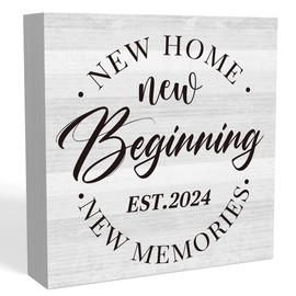 2024 Housewarming Gift New Home Decor Rustic New House Gift Ideas for New House 2024 Wood Sign Home Sweet Home Sign Desk Shelf Farmhouse Room Decorations 5 X 5 Inch