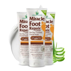 Miracle Foot Repair Cream, (1 oz / 3 Pack) Repairs Dry Cracked Heels and Feet, Diabetic-Safe, 60% Pure Ultra Aloe Moisturizes, Softens, and Repairs, Relief for Ingrown Toenails