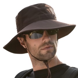 KELEVO Men's Safari Hat, Mesh Breathable Structure, Foldable, UV Protection, Present, Wide Brim, Sunburn, Quick Drying, Lightweight, Windproof, Chin Strap, 2-Way, Stylish, Fishing, Climbing, Hiking