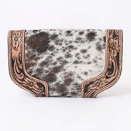 Merbaa Women Cowhide Hairon and Tooled Leather Western Handmade Ladies Clutch Trifold Wallet