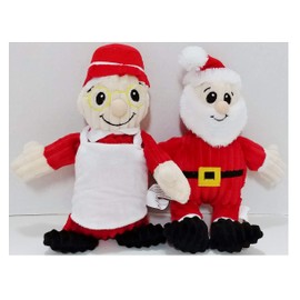 Set of 2 Santa and Mrs Claus Christmas Festive Holiday Plush Dog Pet Toys with Squeaker