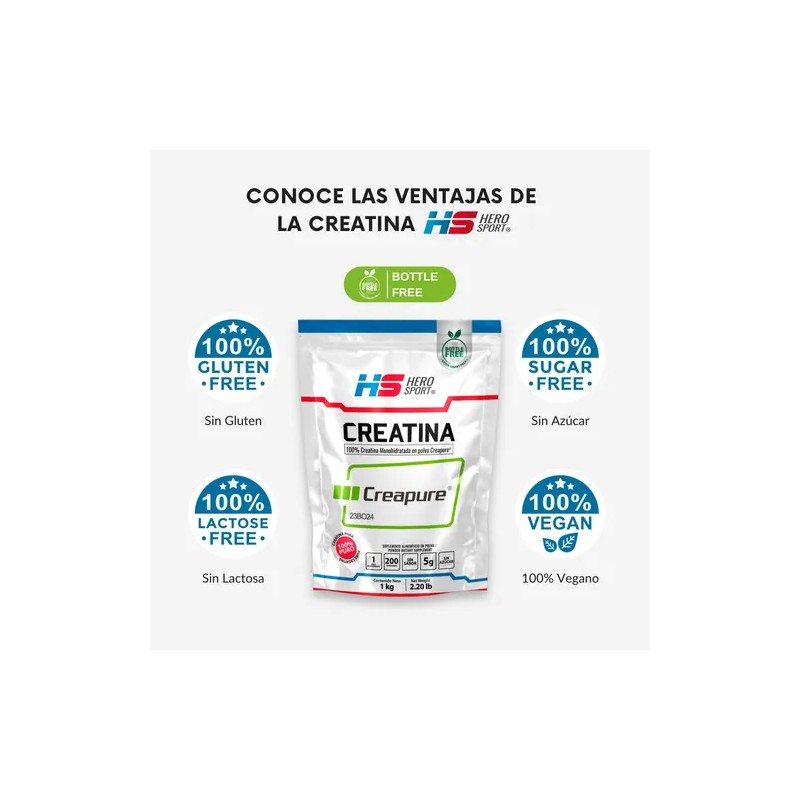 Hero Sport Creatina Monohidratada Creapure 1 Kg. 100% Pura Sabor
