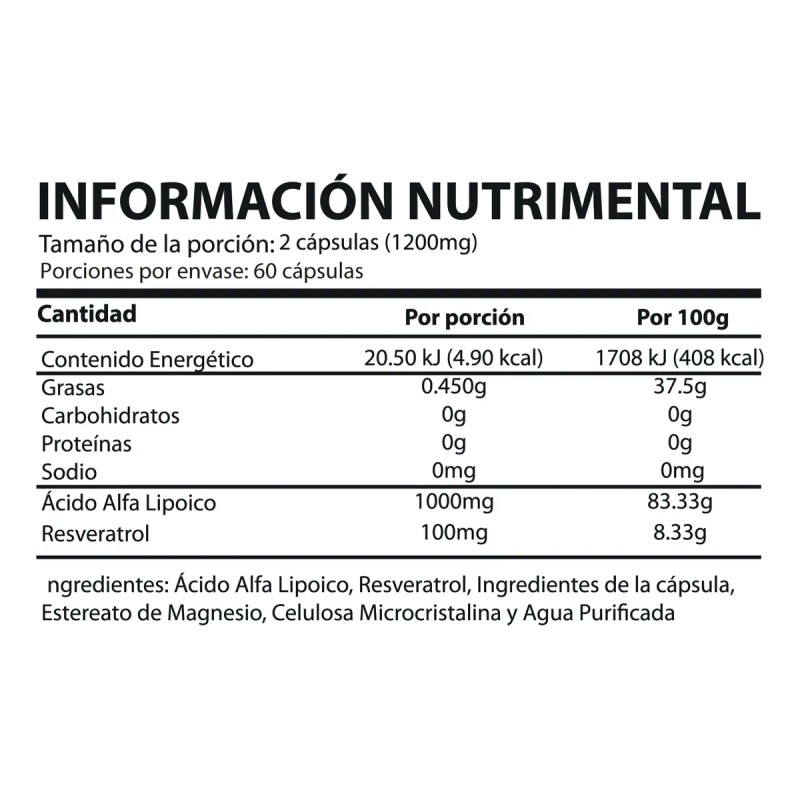 Acido Alfa Lipoico Con 120 Capsulas, Natural Energy Sin Sabor
