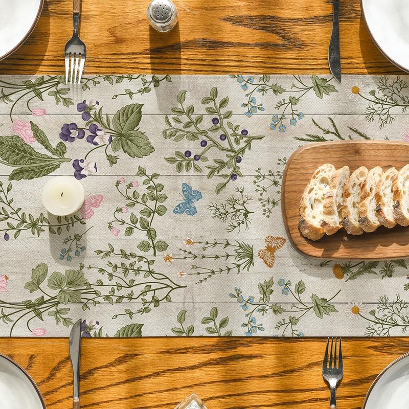 Artoid Mode Wood Wild Flowers Floral Spring Table Runner,Seasonal Summer
