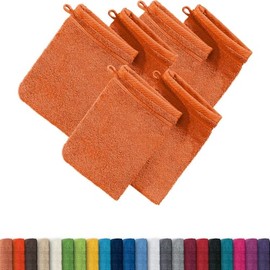 Erwin Müller Heidelberg Washing Mitt, Pack of 6, 100% Cotton, Orange, 15 x 21 cm, Soft Quality, Absorbent and Heavy Duty, Practical Thanks to Loop (Other Colours)