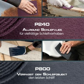 PICTORIS Abrasive fleece - Made in Germany - 5 m x 100 mm - grain 240 - extremely durable thanks to unique impregnation - sanding pad for wood, metal, stainless steel, etc.