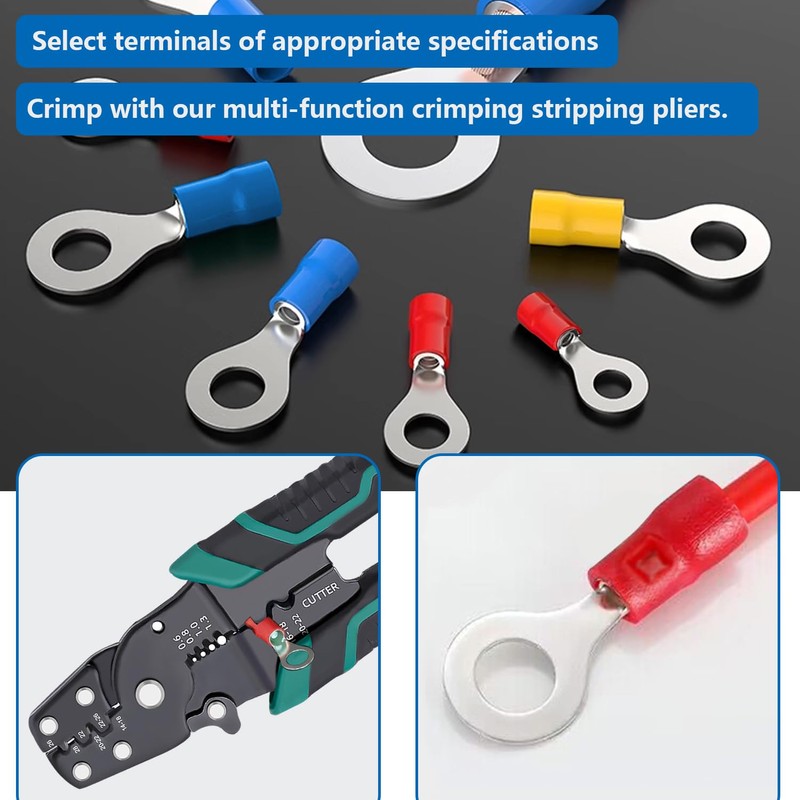 smseace 300pcs 12-Sizes(M4/M5/M6/M8) Insulated Ring Terminals 22-16/16-14/12-10AWG Electrical Crimp Terminal