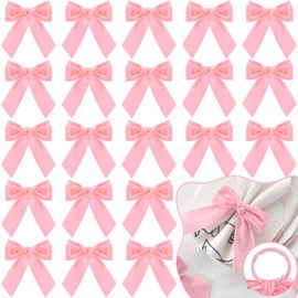 Maxdot Bow Napkin Rings, Velvet Bow Tie Napkin Holder 4.9 x 4 Inch for Weddings, Thanksgiving, Xmas, Birthday Party Dinner Table Decoration (24 Pcs,Pink)