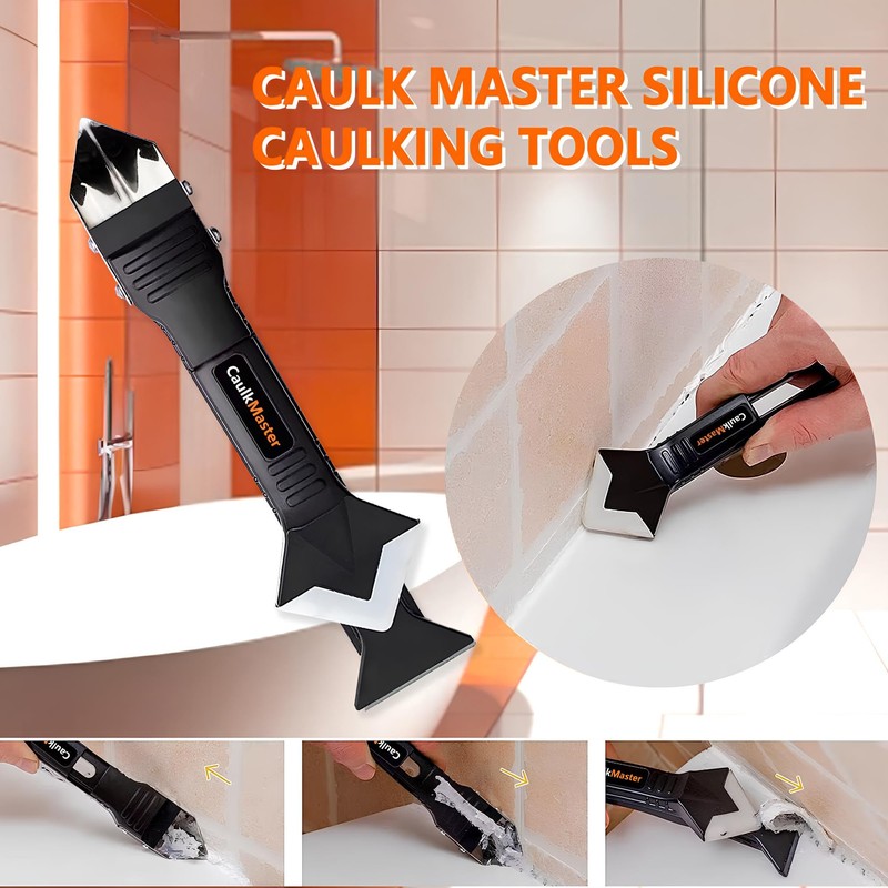 CaulkMaster Silicone Caulking Tool 3-in-1 Caulk Remover & Application Scraper,