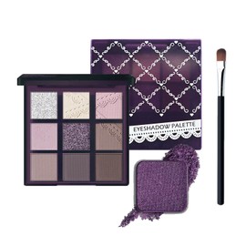 Pink Nude Eyeshadow Palette, Purple Make-Up Palettes Shimmer Eye Shadow, Eyeshadows with Blusher Highlight for Women, Matte Glitter Make up Set, 9 Colour Natural Waterproof Highly Pigmented with Brush