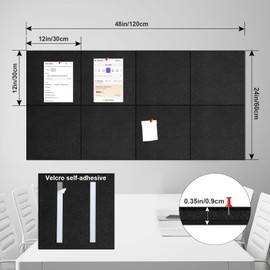 Cork Boards for Walls 8 Pack, 12"x12" Reusable Felt Wall Tiles, Black Square Felt Board Replacement, Removable Large Bulletin Board, Push Pin Cork Board for Office, Home, Classroom