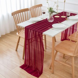 AOKSUNOVA Table Runner Chiffon Bordeaux Red 70 x 400 cm Decorative Fabric Wedding Table Decoration Washable