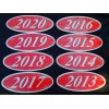 EZ Lettering Red and White Car Dealer Windshield Oval Model Year Stickers 8 packs