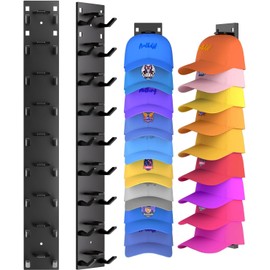2 Pack Hat Organizer for Baseball Caps, Strong Adhesive Hat Rack for Wall, Multilayer Hat Storage Display Holder, Wall Mounted Hat Hooks Hold up to 20 Hats for Closet Door and Bedroom