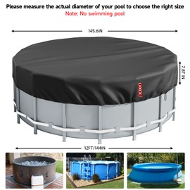 LXKCKJ 12 Ft Round Pool Cover, Solar Covers for Above Ground Pools, Summer Pool Cover Protector with Cover Accessories, PE Tarp Ideal for Waterproof and Dustproof (Black)