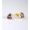 Purple Amethyst triangle stud earrings, everyday earrings, Vermeil Gold February
