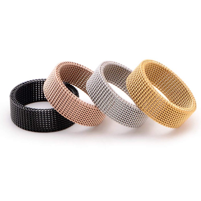 WOYNJI Men's Women's Stainless Steel Mesh Ring Wedding Band Comfort