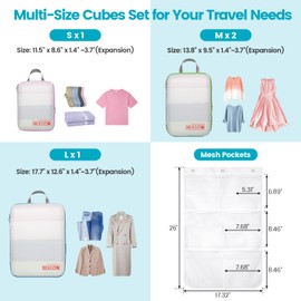 Cambond Compression Packing Cubes for Travel - 5 Set Compression Cubes Luggage Suitcase Organizers with Portable Quick Drying Mesh Shower Caddy Hanging for Cruise Ship Essentials Travel Essentials