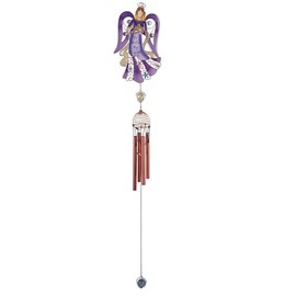 ICE ARMOR 31" Long Purple Angel Copper and Gem Wind Chime Statue Sculpture Ornament Decoration Garden Decor Ideas for Housewarming, Holidays and Birthdays Great Collectible Addition