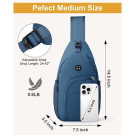 Pritent Crossbody Bags for Women Man Waterproof Sling Bag Backpack Trendy Casual Cross Body Bag with Convertible Shoulder Strap Chest Bag for Camping Hiking Travel Essentials (Teal blue, Medium)