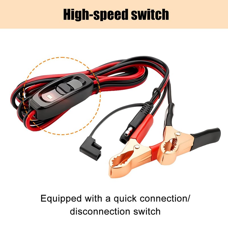 Norkmdi 7.9FT SAE Battery Alligator Clip Wire Harness with On/Off