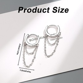 Silver Dangle Chain Earrings, 1 Pair Hoops Earrings For Women, High Polished Hoop Earrings, Hypoallergenic Hoop Earrings, Tassel Huggie Drop Earrings, Hoop Earrings Chain for Women, Silver