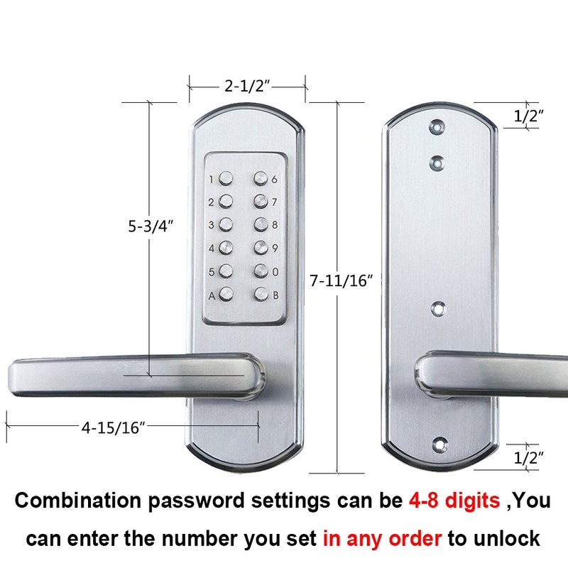 Elemake Left Handed Keyless Door Lock, Mechanical Keypad Door Lock