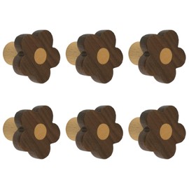 MOROBOR 6pcs Flower Shaped Wooden Cabinet Knobs, Single Hole Walnut Wood Handles Nursery Pulls for Chest of Drawers with Screws & Expansion Tube