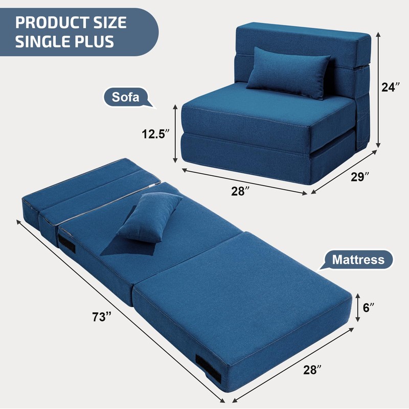 SUYOLS Folding Sofa Bed with Pillow- Convertible Chair Floor Couch