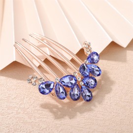 Aimimier Dainty Crystal Hair Side Combs Sparkly Rhinestone Long Teeth Comb Bridal Hair Pieces Wedding Hair Accessories for Women (Blue)