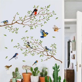 Runtoo Bird Wall Decals Peel and Stick Tree Branch Wall Stickers for Bathroom Nursery Kids Room Decor