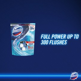 Domestos Power 5 Ocean Toilet Rim Block toilet blocks that clean at full power for up to 300 flushes up to 3x more limescale prevention* 5 x 55 g