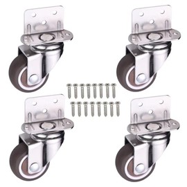 4 Pack 1.5Inch L-Shaped Plate Swivel Caster,Rotate 360 Degrees Ball Bearing L-Shaped Side Mount Plate Thermoplastic Rubber Wheel Metal Housing, Total Load Capacity 120Lbs/54Kg