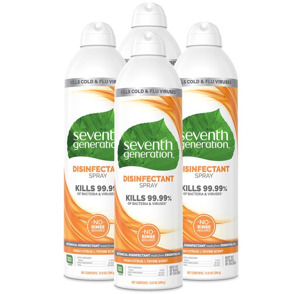 Seventh Generation Disinfectant Spray, Fresh Citrus & Thyme Scent, 13.9 Ounce (Pack of 4)