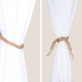 OCIOLI 4-Piece Curtain Tiebacks with Twisted Hemp Rope - Decorative Handmade Holdbacks for Curtains (Khaki)