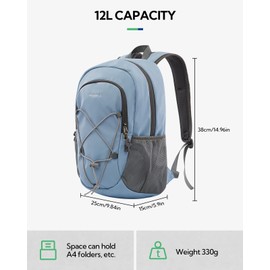 WATERFLY - Mochila pequeña de senderismo de 12 litros: bolsa de viaje ligera, para camping, fitness, ciclismo, deportes al aire última intervensión, para mujeres y hombres, Azul/claro, Pequeño