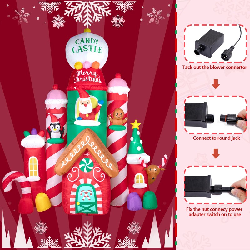 Hioasis 10 FT Christmas Inflatable Decorations,Gaint Candy Castle Inflatable with