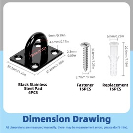 GLARKS 36pcs M5 Stainless Steel Pad Eye Plate Hook Kit, Square Eye Plate U Hooks Heavy Duty Ceiling Hooks and Carabiner Clips Snap Hook for Ceiling and Mounting Hanging Hardware