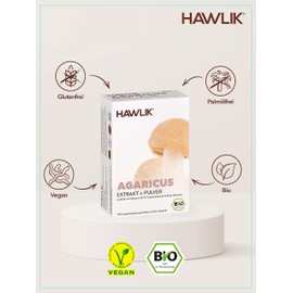 HAWLIK Vital Mushrooms Organic Agaricus Extract + Powder Capsules - 120 Capsules in Bilster - With Vitamin C - Extract & Powder - Natural Cultivation - Vegan