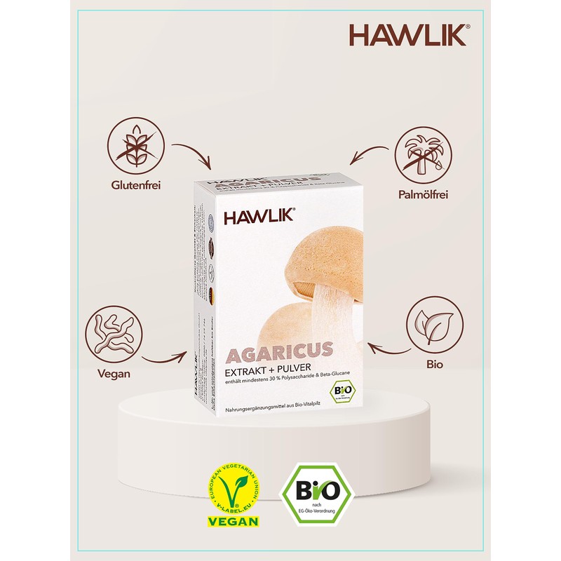 HAWLIK Vital Mushrooms Organic Agaricus Extract + Powder Capsules -