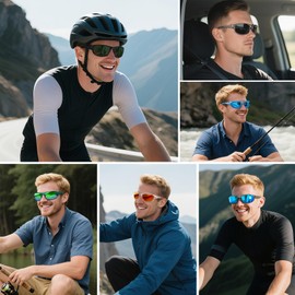 Ofwin Sports Polarized Sunglasses for Men Women Wrap Around Sun Glasses Fishing Cycling Driving Running UV Protection Clear Gray Frame/Blue Mirror Lens