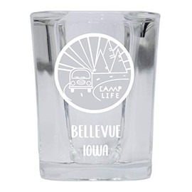 Bellevue Iowa Souvenir Laser Engraved 2 Ounce Square Base Liquor Shot Glass 4-Pack Camp Life Design