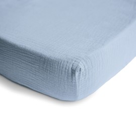 mushie Extra Soft Muslin Fitted Mini Crib Sheet | 24"x 38" (Baby Blue)