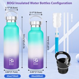 BOGI Stainless Steel Water Bottle, 25oz Insulated Water Bottle with Straw Lid, BPA Free Leakproof Wide Mouth Stainless Water Bottle-Keep Liquids Hot or Cold for Outdoor Sports Fitness Camping (Color1)