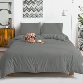 Hadi London Microfibre Duvet Cover Set Single Double King Soft Breathable Brushed Bedding Set Quilt Cover with 2 Matching Pillowcase (Grey, Double)