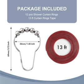 Amazer Shower Curtain Hooks, Decorative Shower Curtain Hooks Smooth, 12pcs Shower Hooks and 13ft Clear Curtain Hooks Prevents Shower Hooks from Snagging
