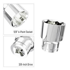 FOCMKEAS 5/8" Shallow Socket, 3/8 Inch Square Drive, 6-Point, SAE, Heat Treated CR-V Steel Imperial Short Stubby Sockets, Full Polishing, 1.1 Inch Length(Sliver, 5/8-Inch)