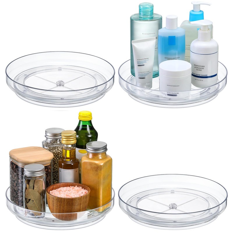 2 Pack 9 Inch Clear Acrylic Lazy Susan, Non-Skid Turntable