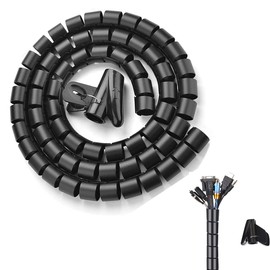 Cable conduit, cable spiral, 22 mm x 3 m, flexible spiral hose, cable organiser with cable management clip, can be shortened cable cover of cables for PC, computer, TV, home cinema, Hi-Fi system