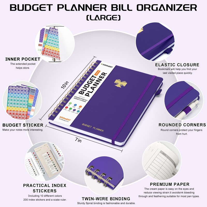 Soomeet Budget Planner - Monthly Bill Organizer with Pockets. Undated
